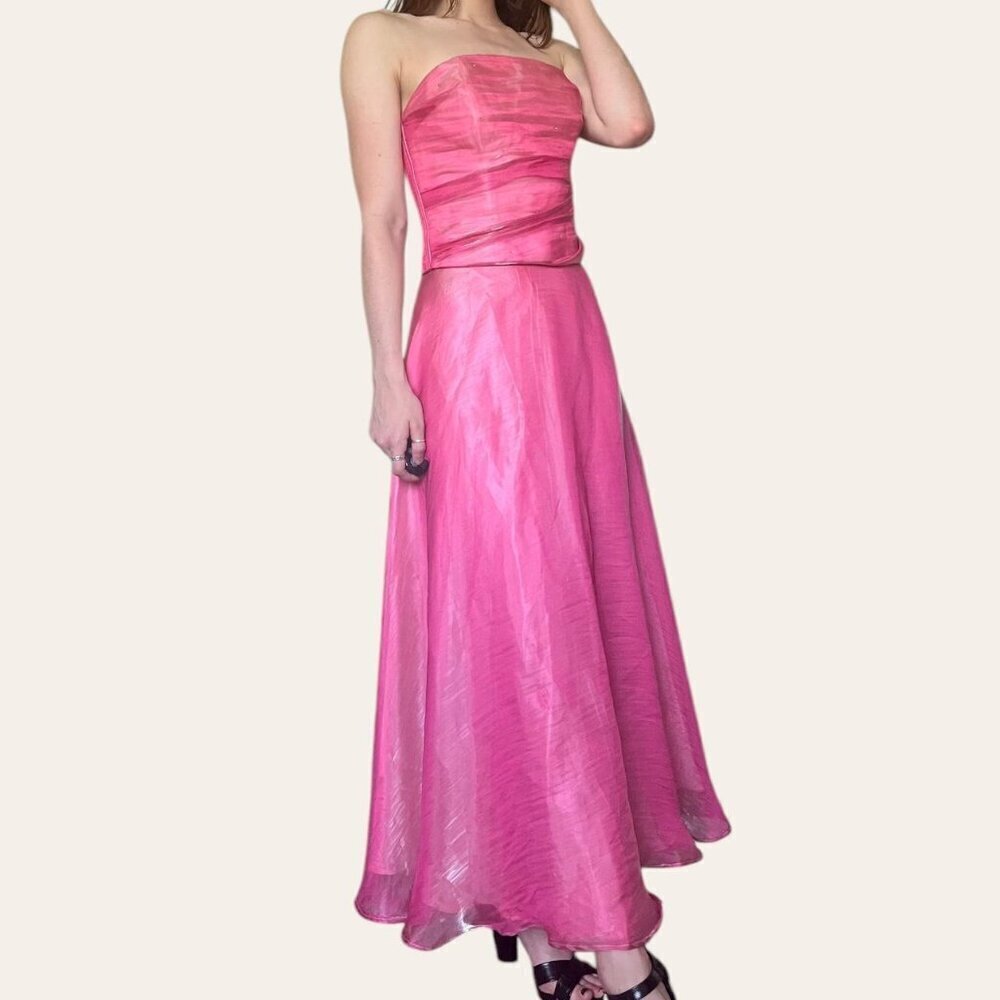 Fiesta 90s/y2k two piece prom dress set hot pink shimmery chiffon XXS - Picture 3 of 8